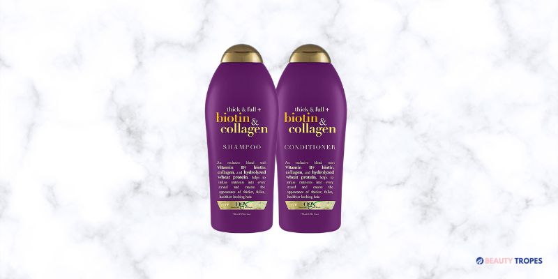OGX Thick & Full + Biotin & Collagen Extra Strength Volumizing Shampoo + Conditioner with Vitamin B7 & Hydrolyzed Wheat Protein for Fine Hair, 25.4 oz
